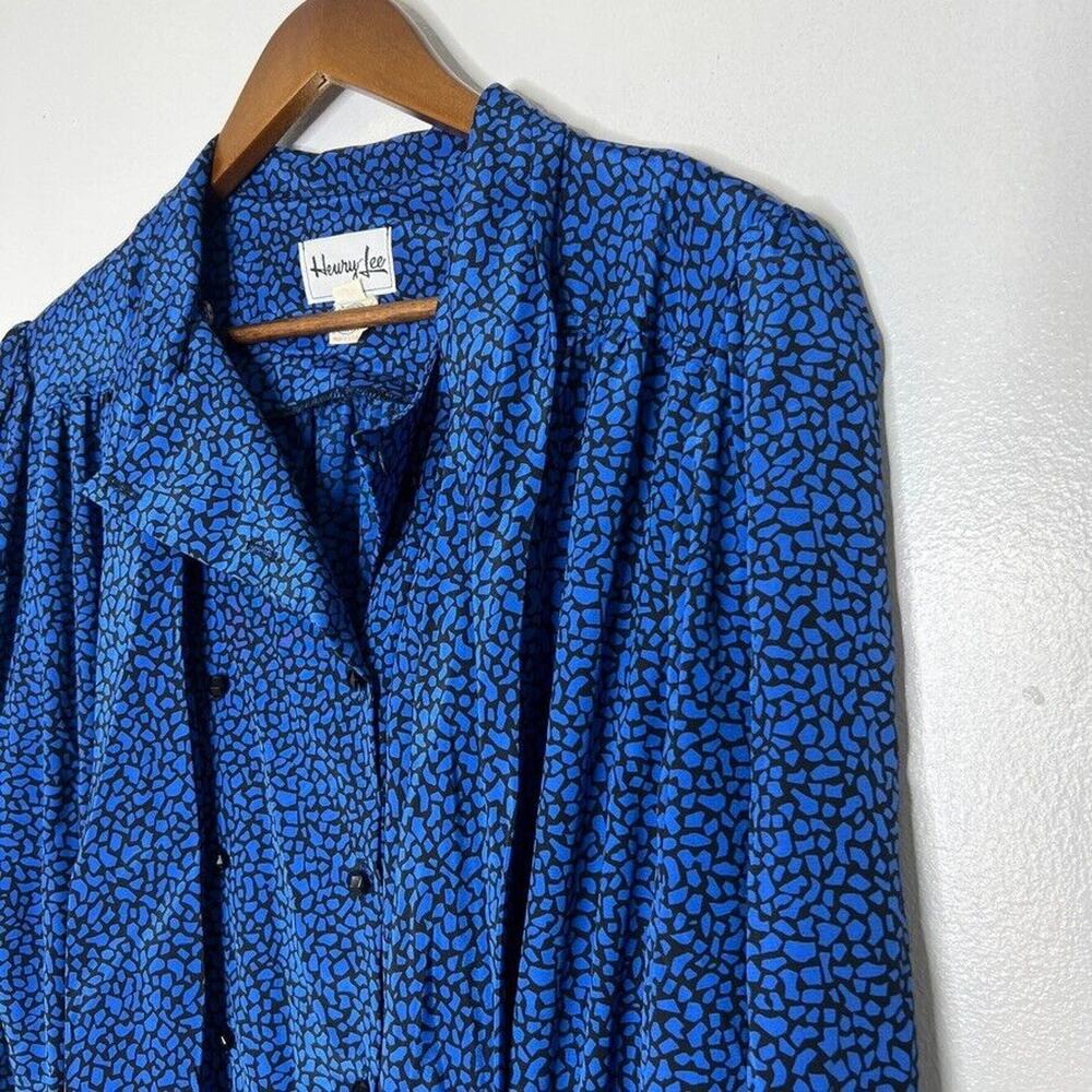 Henry Lee Vintage Womens Blue Long Sleeve Midi Dress Size 16 Abstract Union Made
